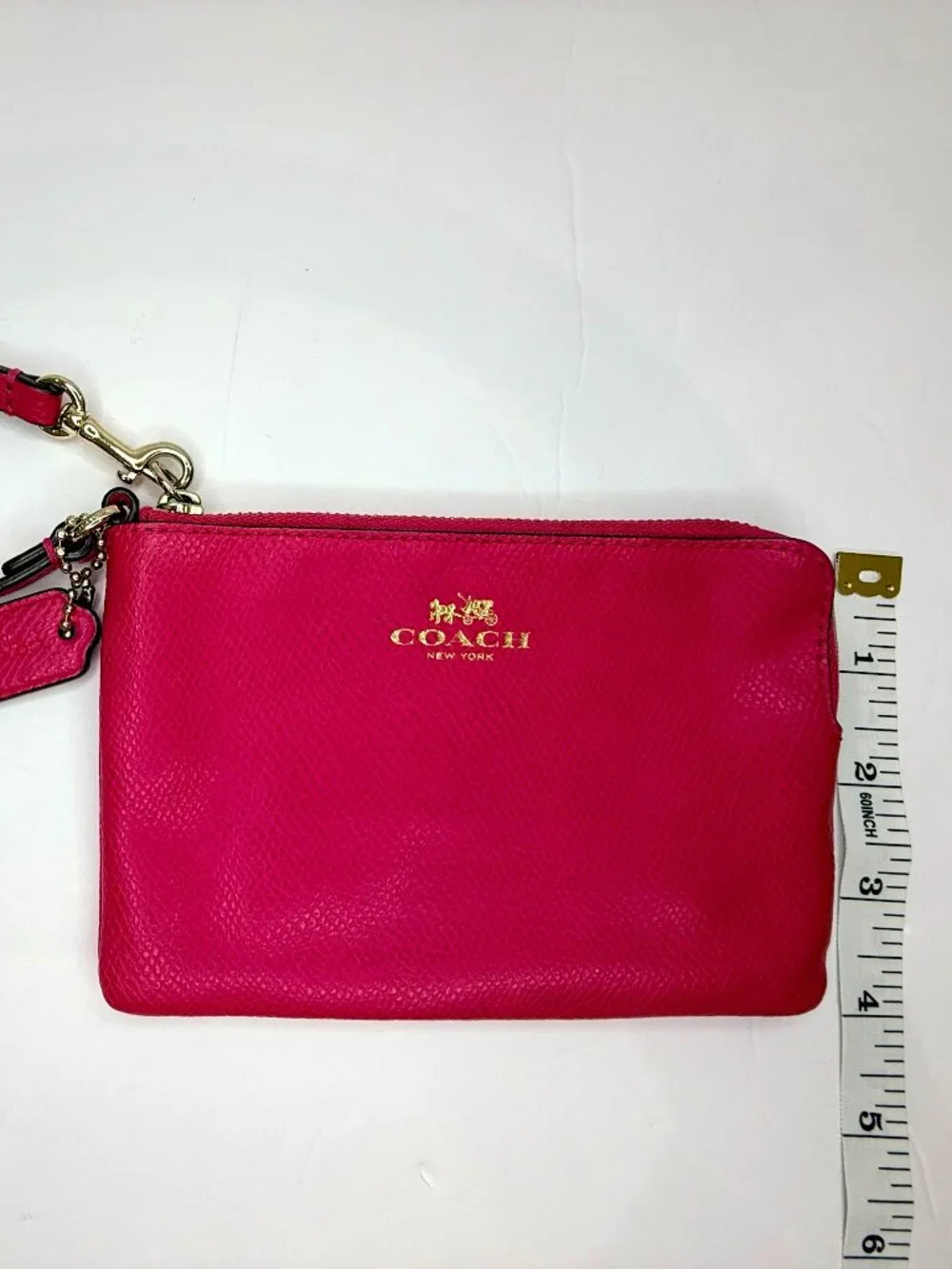 Coach Hot Pink Saffiano Leather Wristlet Wallet - Zip Pouch Clutch | HOT PINK